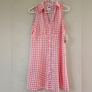 SO Dress Womens Size Medium‎ Orange Pink Gingham Cottagecore Feminine Sun Dress